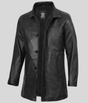 Bristol Men's Black Leather Car Coat