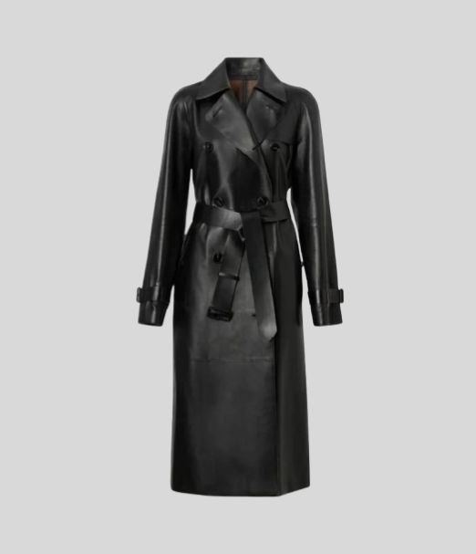 Untitled design (24) Belted Genuine Leather Black Trench Coat for Women