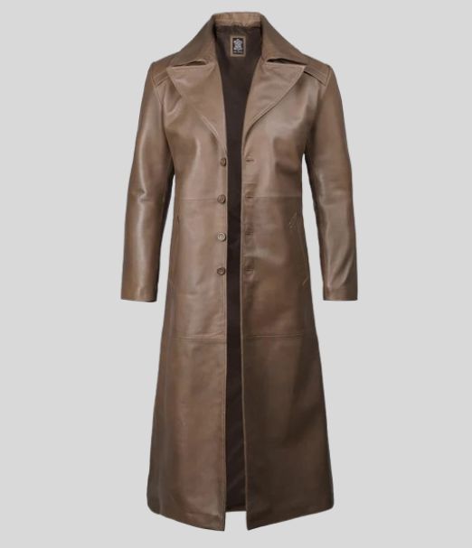 Brown Leather Long Men's Duster Coat