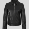Women's Harrington Style Black Real Leather Jacket