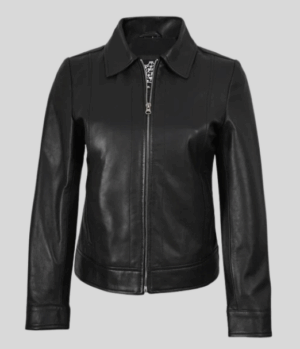 Women's Harrington Style Black Real Leather Jacket