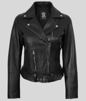 Women's Black Asymmetrical Real Leather Biker Style Jacket