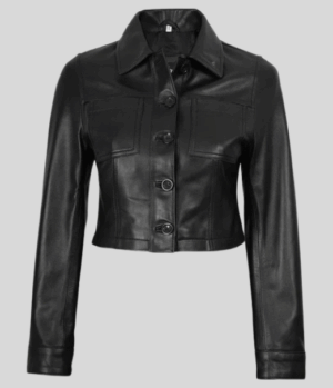 Mable Womens Black Cropped Harrington Leather Jacket