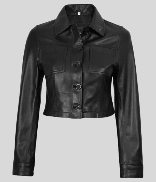 Mable Womens Black Cropped Harrington Leather Jacket